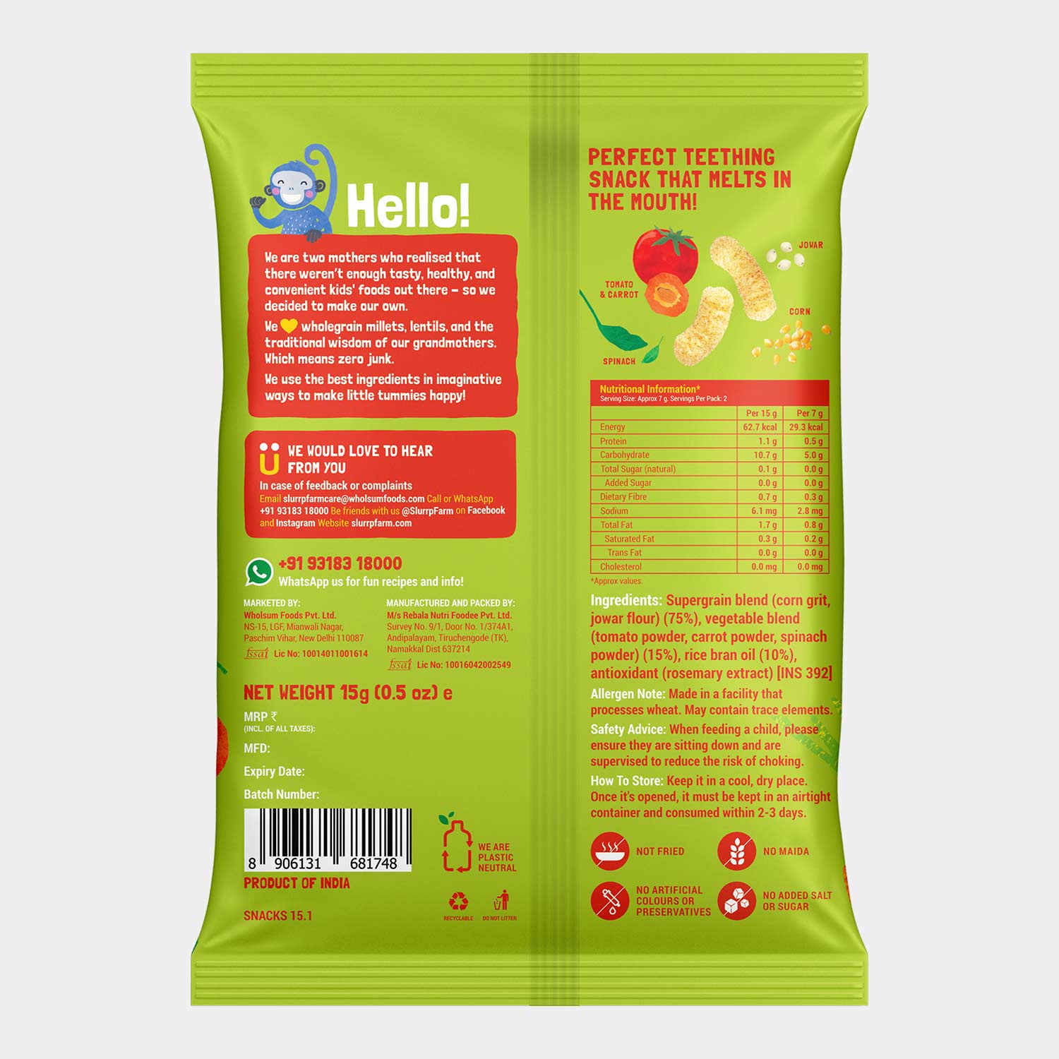 Teething Millet Puffs - Carrot Flavour