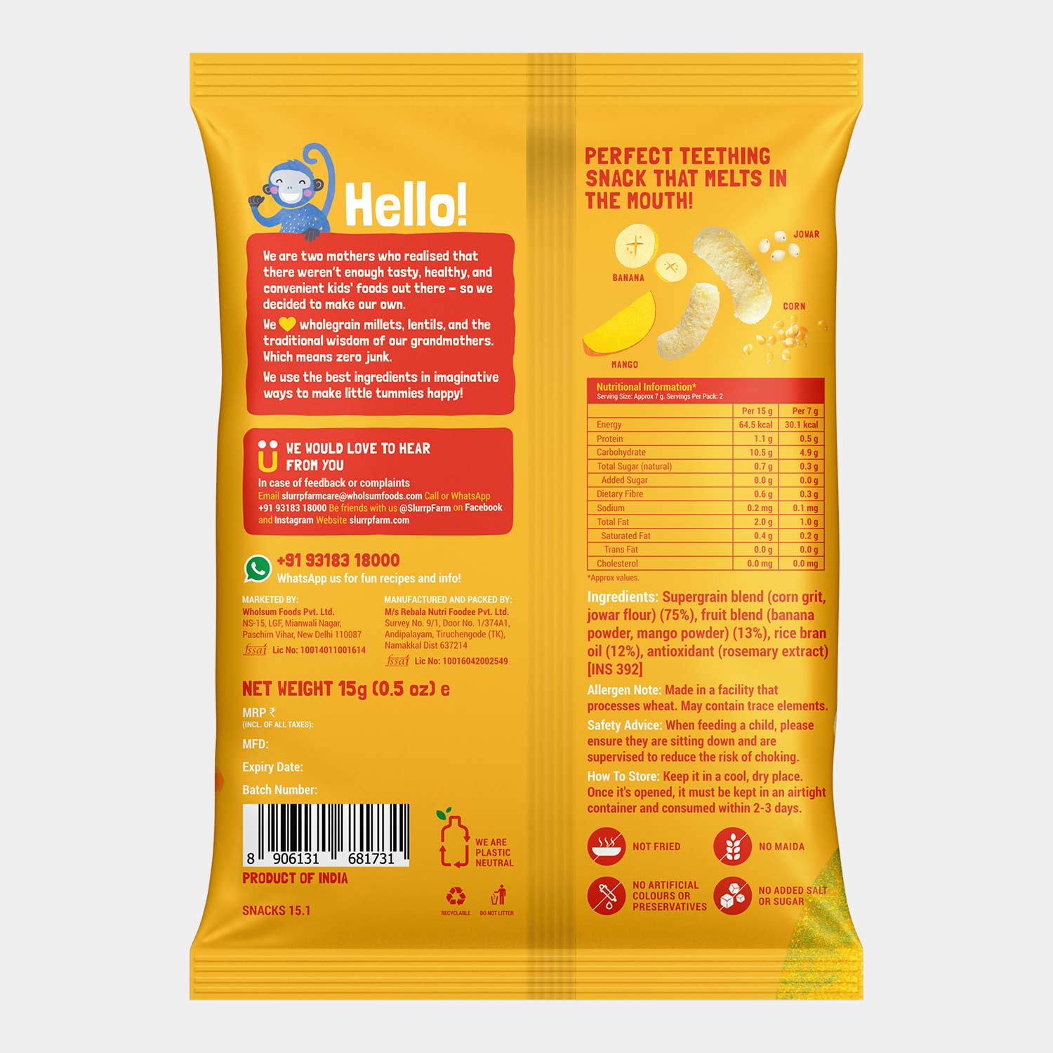 Teething Millet Puffs - Mango & Banana Flavour