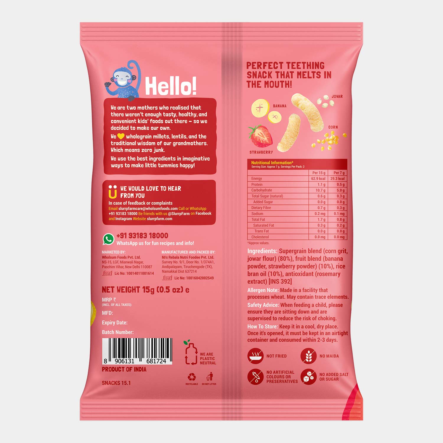 Teething Millet Puffs - Strawberry Flavour